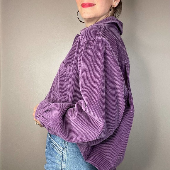 LL Bean wide wale corduroy aubergine purple button-down collared shirt L - Picture 14 of 17